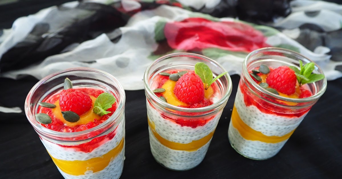 PUDDING DE GRAINES DE CHIA, FRAMBOISES ET MANGUE