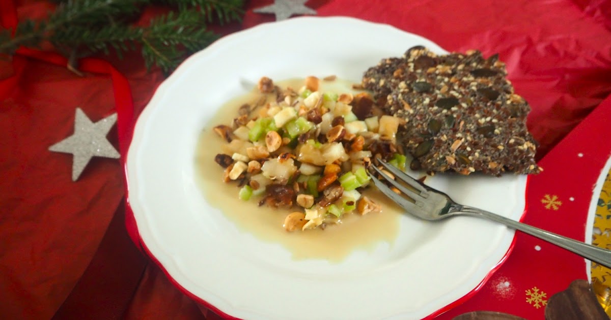 TARTARE DE CÉLERI ET POIRE, CRACKERS AUX GRAINES