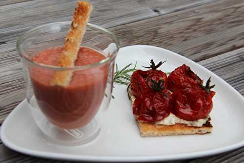 Milkshake à la tomate – tartine chèvre et tomates confites