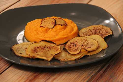 Purée de carotte au lait de coco et chips de Rutabaga