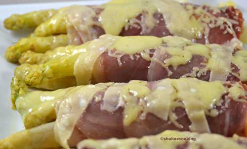 Asperges gratinées au jambon, parmesan et comté