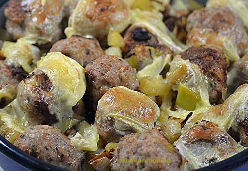 Boulettes de porc gratinées aux légumes et au reblochon