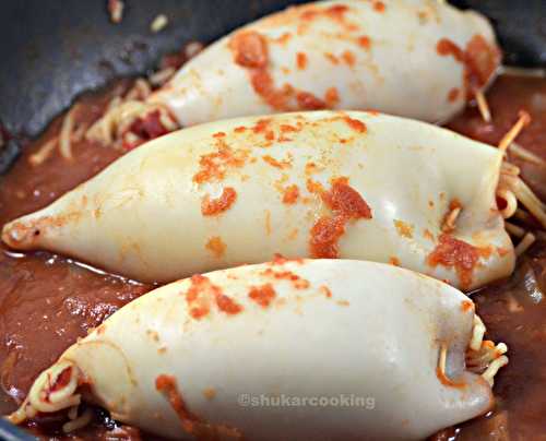 Encornets farcies aux vermicelles et poivrons grillés - Shukar Cooking
