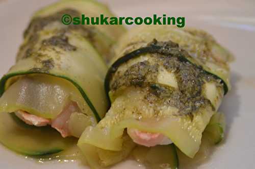 Filets de rougets en papillote de courgettes au pesto ail des ours