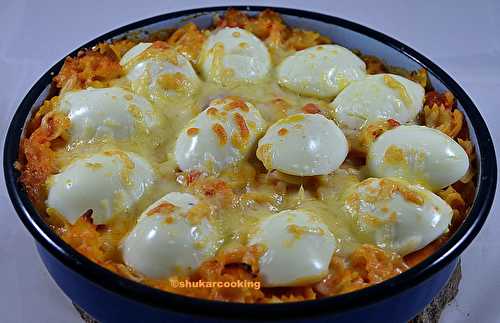 Gratin de farfalles aux œufs et fromages