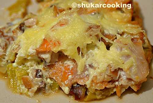 Gratin de poireaux aux poissons fumés