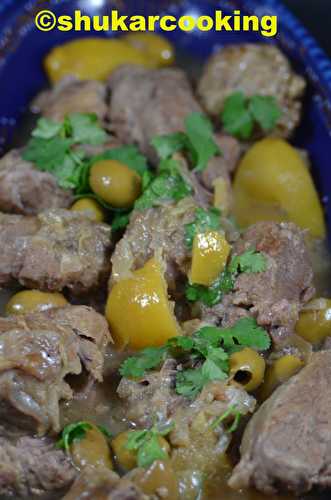 Joues de porc mijoté aux citrons et olives au multicuiseur - Shukar Cooking