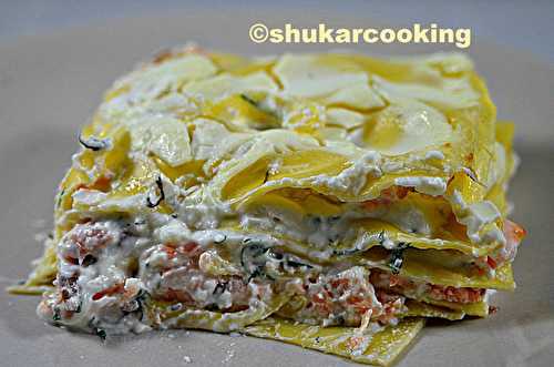 Lasagnes au saumon aux herbes, crème légère au citron vert - Shukar Cooking