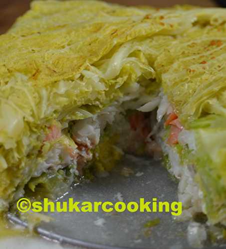 Mille-feuille de chou vert au cabillaud et saumon - Shukar Cooking