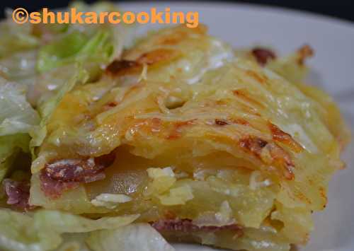 Millefeuille de pommes de terre au chèvre et au bacon gratiné