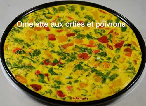 Omelette aux orties et poivrons grillés, cuite au four