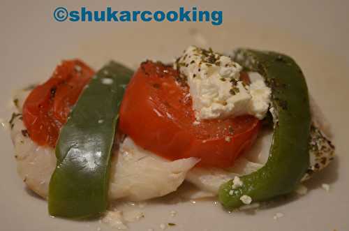 Papillote de cabillaud à la grecque - Shukar Cooking