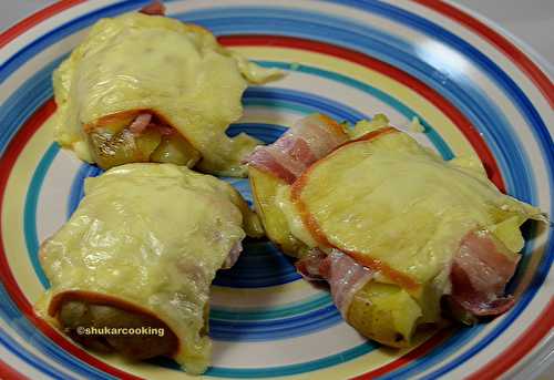 Pommes de terre tapées au fromage à raclette et lard fumé