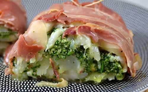 Rôti de cabillaud au pesto de coriandre et jambon fumé