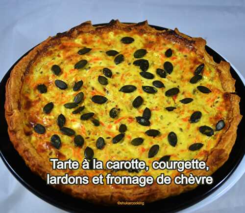 Tarte à la carotte, courgette, lardons et fromage de chèvre