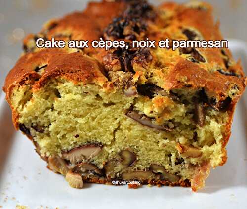 Cake aux cèpes, noix et parmesan