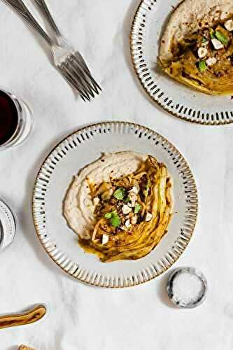 Chou braisé au miso et houmous aux haricots blancs