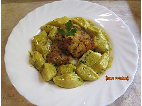 Filets de lieu noir aux gnocchi à la ricotta, sauce crémeuse au pesto