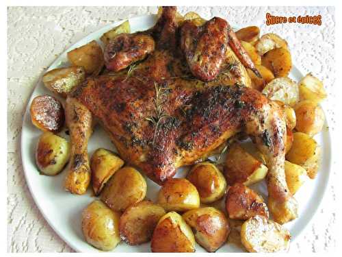 Poulet grillé et pommes de terre confites