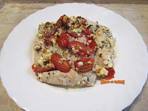 Aiguillettes de poulet aux tomates cerises et feta