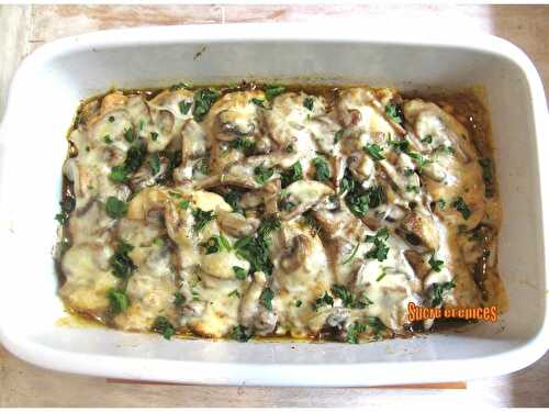 Aiguillettes de poulet gratinées aux champignons