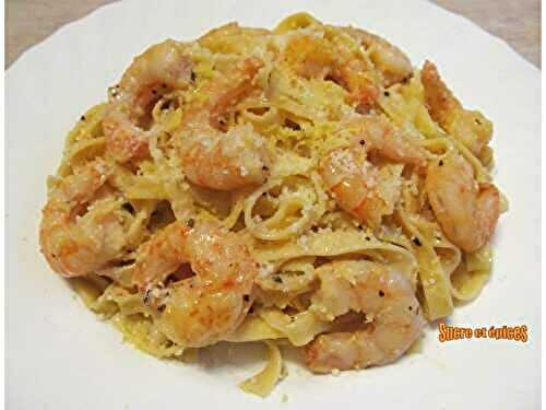 Tagliatelles aux crevettes, sauce crémeuse au Saint Marcelin