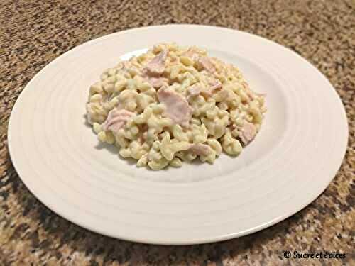 Coquillettes en sauce au jambon et au fromage