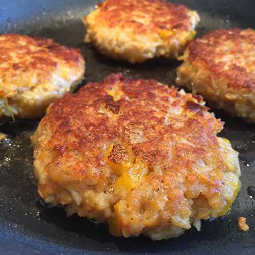 Galettes de lentilles, riz et poivron