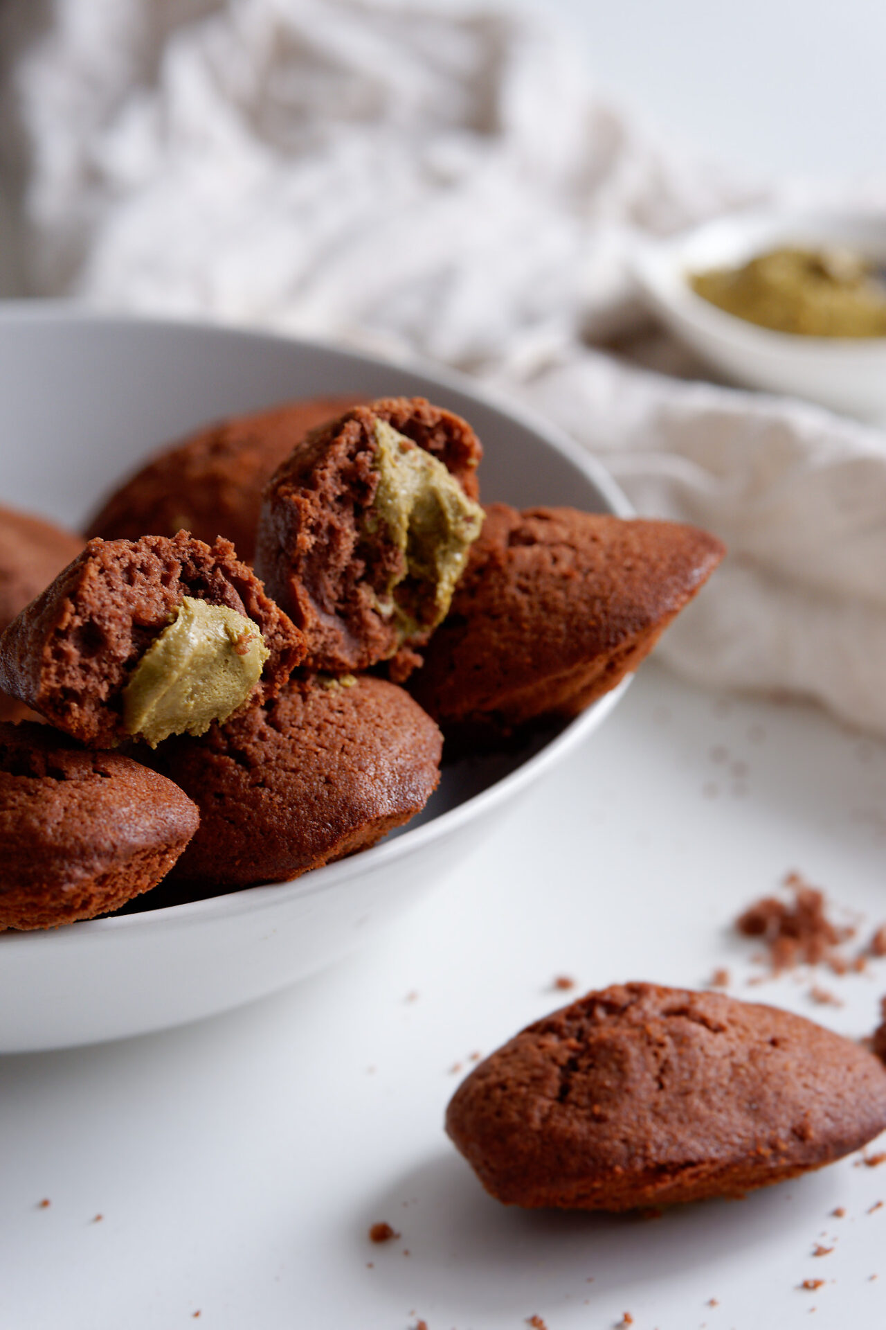 Madeleines chocolat coeur coulant pistaches