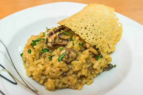 Risotto aux champignons de Paris et sa tuile de parmesan