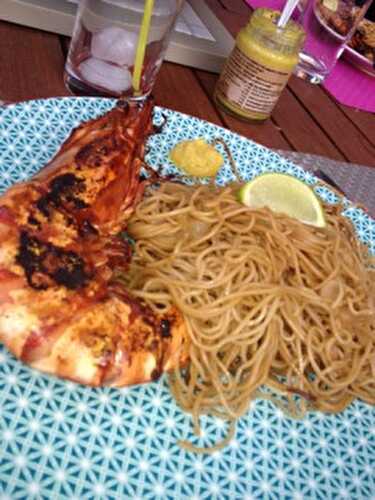 Gambas au teriyaki et nouilles sautées