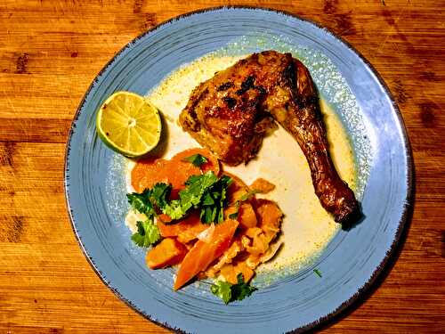 Poulet rôti à la mode colombo et ses légumes au lait de coco