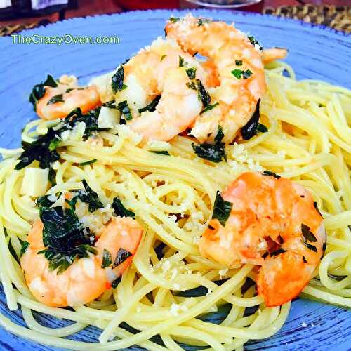 Spaghettis express aux crevettes à l’ail et au persil