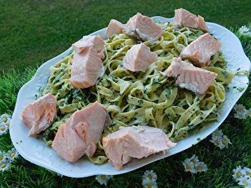 TAGLIATELLES FRAICHES AU SAUMON ET EPINARDS ( cookéo)