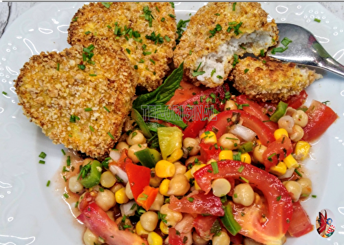 NUGGETS DE POISSON ET SALADE DE POIS CHICHES