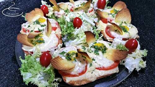 Ciabattas aux quatre fromages, tomate et ses œufs de caille