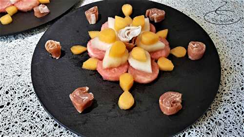 Fleur de melons, pastèque et jambon rouge