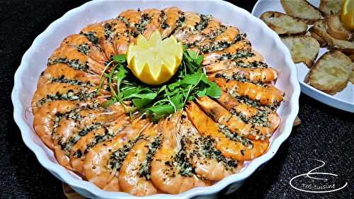 Gambas au four sauce persillade citronnée à l'ail, vin blanc et cognac