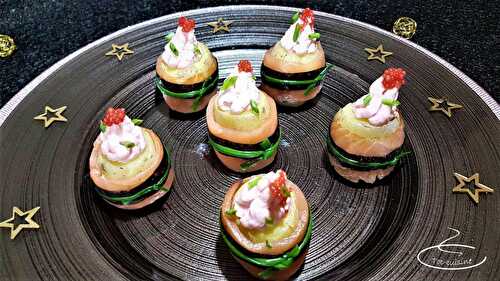 Makis de pommes de terre grenaille au saumon et petits sapins de tarama