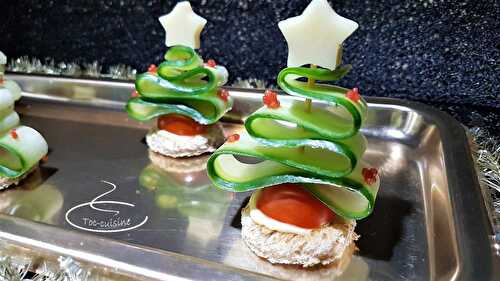 Petits sapins en bouchées festives de noël concombre tomate fromage - toc-cuisine.fr