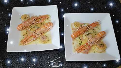 Spécial fêtes de fin d'année n°9 - Duo de Saint-Jacques et langoustines à la sauce citron gingembre