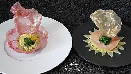 Technique du drapé de feuilles de riz pour décoration de plats sucrés ou salés. - toc-cuisine.fr