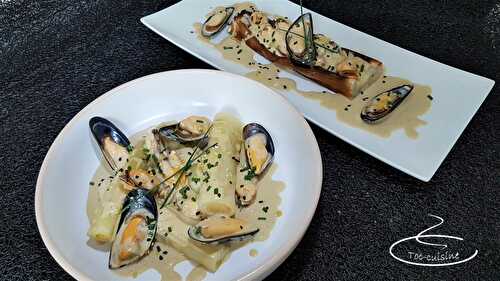 Poireaux grillés et ses moules marinières sauce crémée