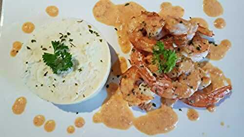 Gambas sauvages sauce chorizo et purée légère 