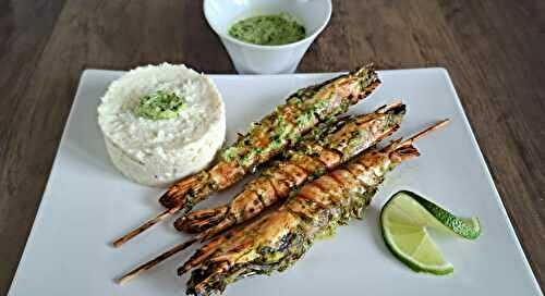 Gambas marinées à  la sauce verte