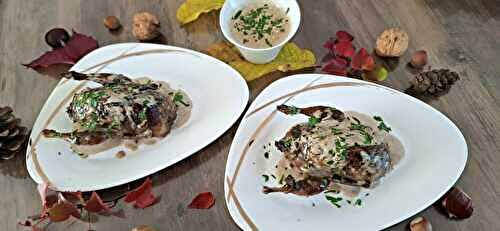 Cailles automnales farcies aux noisettes et aux  noix à  la crème de Porto 