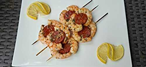 Brochettes de gambas au chorizo 