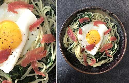 Spaghettis aux épinards et œuf | 1 recette à moins d’1 €