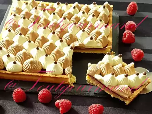 Tarte framboise, pistache et chocolat