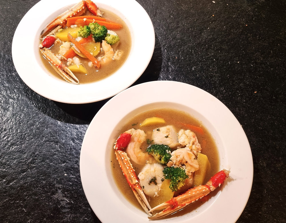 Spécial fêtes light : nage de Saint Jacques, langoustines et gambas